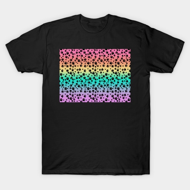 Pride Pastel Rainbow with Black Paw Prints Graphic Design T-Shirt by PurposelyDesigned